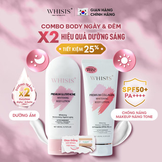  Combo Dưỡng Thể Ngày&Đêm X2 Dưỡng Da Sáng Hồng Body Whisis Premium Collagen + Glutathione Whitening Body Lotion 200ml 