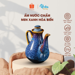 Ấm nước chấm men xanh hỏa biến - lọ đựng nước chấm - vịt mắm - Gốm sứ cao cấp Bát Tràng