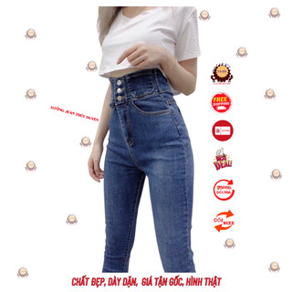 Quần jean nữ lưng siêu cao phối 3 CÚC và 4 CÚC TRƯỚC ( CÓ SIZE ĐẠI ) quần bò nữ thời trang đai cao A