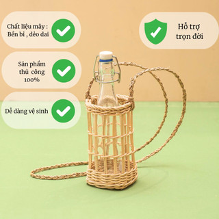 Giỏ Mây Quai Vải Đựng Bình Nước Decor Trang Trí TRẠI CÁ HOME