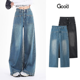Quần nữ THE GOOD "Serene Jeans" ống rộng, Quần Jean túi giả thời trang, hai màu dễ phối đồ