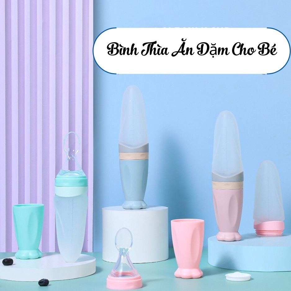 Bình Thìa Ăn Dặm Dino Chất Liệu Siliocone Cho Bé Ăn Dặm, Bình Thìa Ăn Dặm Dino Có Vạch Chia Ml Dung 
