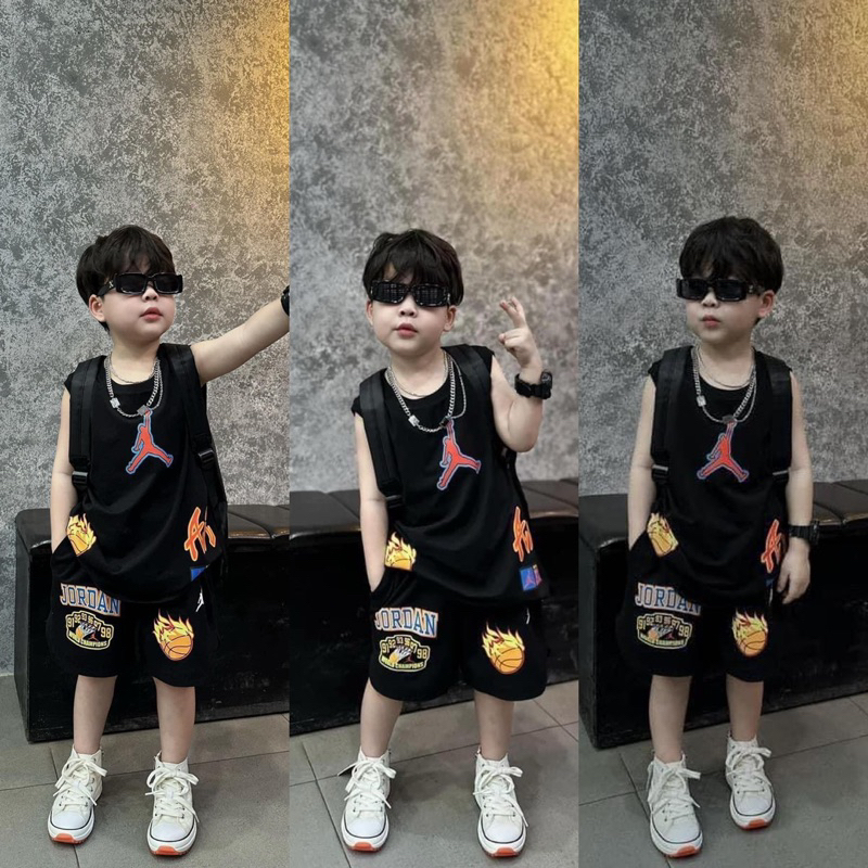 Bộ short ba lỗ Jordan 23 đen bé trai