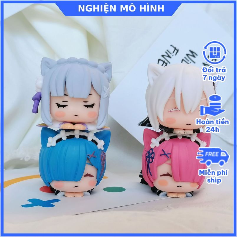 Mô hình 4 nhân vật RE:ZERO cosplay mèo Natsuki Subaru Puck Beatrice Crusch Karsten