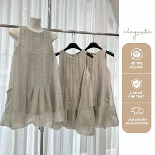 Váy tơ voan sát nách cổ tròn dáng ngắn lót trong Elegante 33210404 màu xám