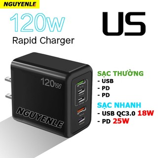 Củ sạc siêu nhanh hỗ trợ sạc nhanh 120W 48W PD 25W 20W QC 3.0 18W 4 5 Cổng Type C USB