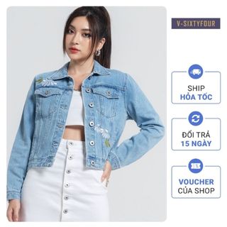 Áo Khoác Denim Nữ Thêu Hoa Cúc. Embroidered Denim Jacket V-SIXTYFOUR V64 - 121WD2044F1913