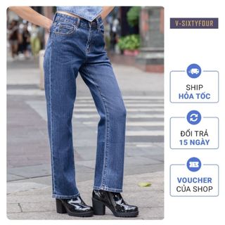 Quần jeans nữ màu xanh sáng dáng relax basic. light blue relax basic women's jeans v-sixtyfour v64 - 123wd1080b1930