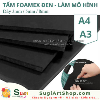 [ SUGI ART ] Foamex Đen - fomex Đen  Size A3 , A4 - Bìa Mô Hình Đen dày 3mm , 5mm , 8mm