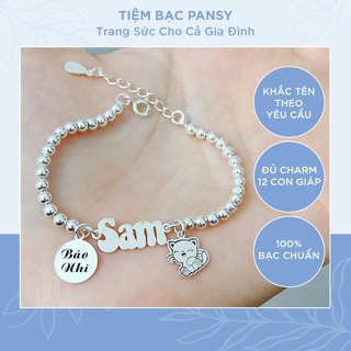 Lắc bạc cho bé gái, trai treo thẻ tên và hình con vật dễ thương - Vòng bạc đeo tay, chân trẻ em tuỳ chỉnh kích cỡ