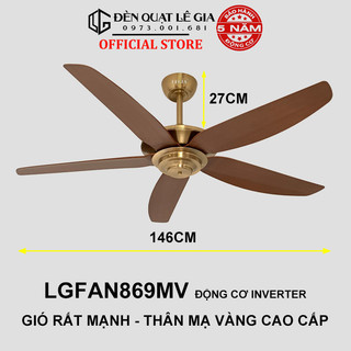 Quạt trần mạ vàng 24k lgfan869 | quạt trần hiện đại 2024 | quạt trần đẹp vip luxury 2024