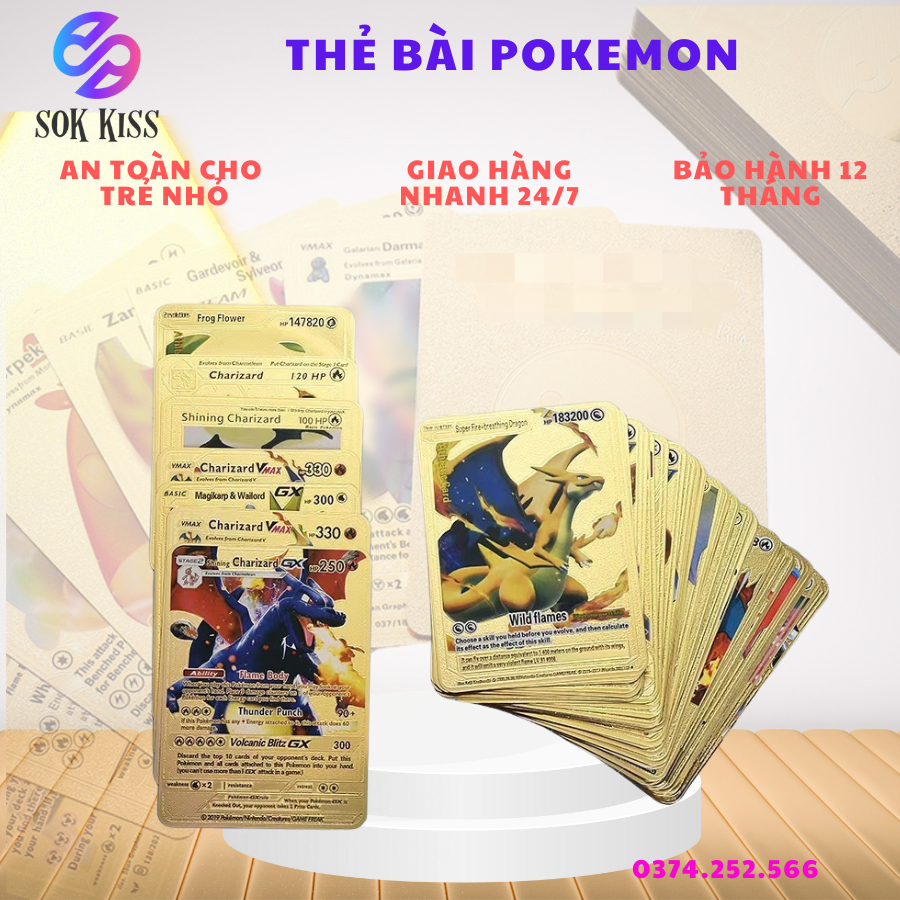 Thẻ Bài Pokemon đồ chơi thể bài Mạ Vàng rất Xịn Sò Trò Chơi Đối Kháng Đồ Chơi Trẻ Em Giải Trí