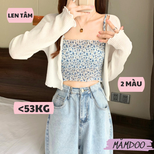 [ TẶNG CỘT TÓC] Áo khoác cardigan dáng croptop khoác ngoài tay dài, áo khoác nữ phối với đầm váy thun mặc đi biển MĂMDOO