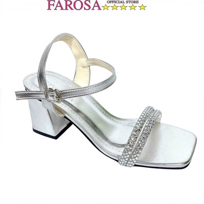 Sandal cao gót quai đính đá 7cm FAROSA - H4 Guốc cao gót 7cm gót vuông quai đá sang chảnh