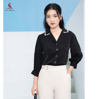 Áo sơ mi nữ tay dài phối viền ren, áo sơ mi công sở Lee Shines