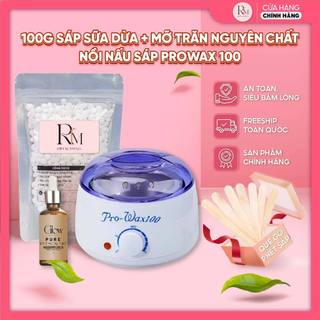 Combo nồi nấu sáp prowax 100 + 100gr sáp wax lông sữa dừa premier + mỡ trăn nguyên chất 10ml rim waxing che tên - 8582
