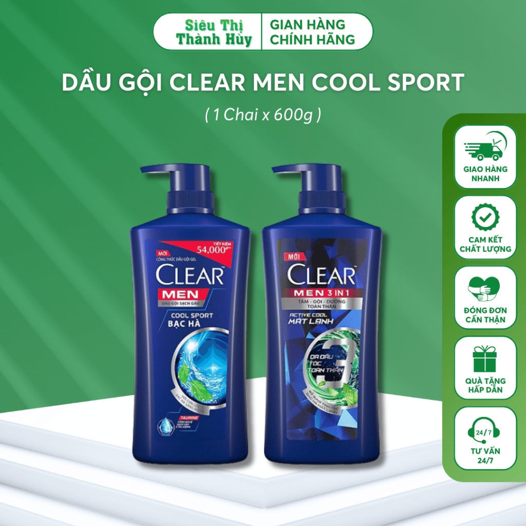 Dầu gội Clear Men Cool Sport Bạc Hà / Deep Cleanse / Clear Men Beer mát lạnh giúp sạch gàu, làm sạch