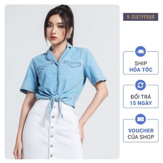 Áo Sơ Mi Nữ Denim Croptop Buộc Vạt V-SIXTYFOUR V64- 121WD1033F3910