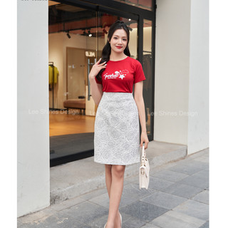 Chân váy dáng A cạp liền Lee Shines, chân váy công sở họa tiết hoa