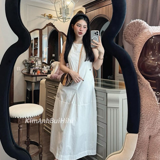 Đầm váy sát nách dáng dài 2 lớp siêu mát, Váy trắng ba lỗ nữ dáng suông rộng mùa hè TRẮNG LOGO thiết kế TỰ MAY