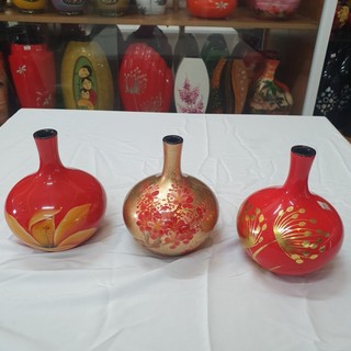 Bình lùn cổ nhỏ sơn mài cao cấp Thanh Bình Lê cổ nhỏ vẽ hoa size 17x14 cm