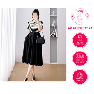 Váy bầu công sở thiết kế xoắn ngực điệu đà trẻ trung, đầm bầu công sở, mặc đi chơi đi làm, shop mẹ bầu HABU