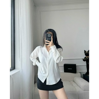 Áo sơ mi cotton lụa hàn nữ dài tay from suông basic công sở size S M L