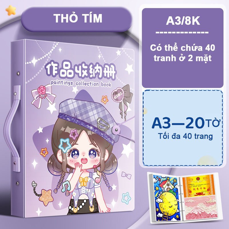 Bìa Còng File Lá A3 A4 Lưu Tranh Vẽ Cho Bé Clear Book Lưu Tài Liệu Album Đựng Tranh Vẽ Khổ A3 A4 8K 