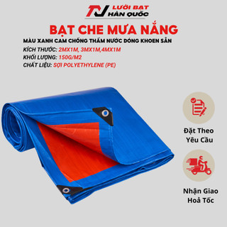 Bạt Che Nắng Bạt Che Mưa Hàn Quốc Loại 150g/m Vuông Màu Xanh Cam Chống Thấm Nước
