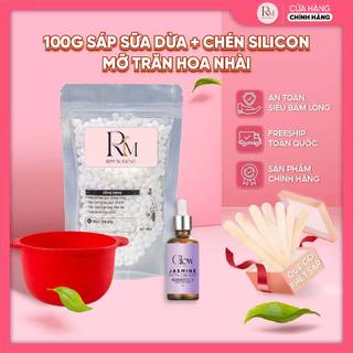 Combo sáp wax lông sữa dừa 100gr rim waxing + chén silicon nấu sáp wax lông + mỡ trăn hoa nhài 10ml tặng que che tên