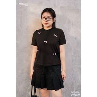 Áo babytee trơn phối đính nơ bigsize - 24yap36 -