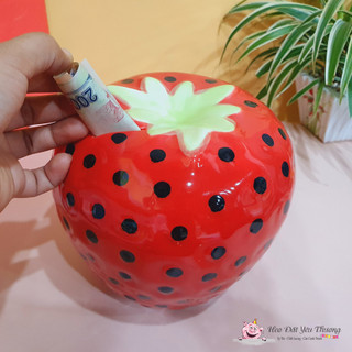 Ống tiết kiệm dâu tây đựng tiền gốm sứ size 2 và size 3 (to)