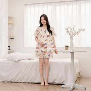 Bộ Đồ Bầu Cổ Viền Mẫu Mới Mùa Hè 2025 Larosa Mặc Nhà Và Sau Sinh Vải Đũi Xốp Cao Cấp - LR020B