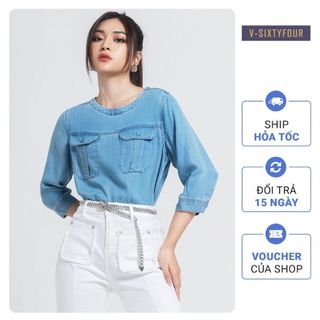 Áo Kiểu Nữ Cổ Thuyền Túi Xếp Ly. Tencel Shirt V-SIXTYFOUR V64- 121WD2032F1910