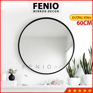 Gương nhà tắm hình tròn treo treo tường đường kính 60cm viền màu đen chống rỉ sét