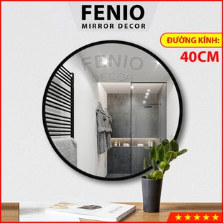 Gương treo tường nhà tắm FENIO khung viền hợp kim nhôm hình tròn 40cm màu đen màu vàng màu bạc trắng