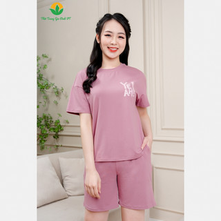 Bộ mặc nhà chất cotton dệt kim nữ quần đùi áo cộc tay màu thời trang Việt Thắng - B43.2405