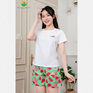 Bộ Cotton dệt kim phối Cotton nữ Việt Thắng quần đùi, áo cộc tay  - B43.2408