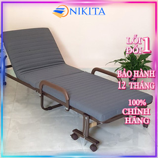 Giường gấp khung thép rộng 65cm, đem lại sự thư giãn và giấc ngủ ngon, có thể nâng đầu nhiều cấp độ, chính hãng Nikita