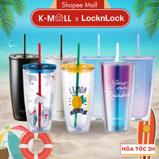 Ly nhựa 2 lớp LocknLock 750ml Doublewall Coldcup HAP507 HAP522 HAP529 kèm ống hút và cọ rửa - K-MALL