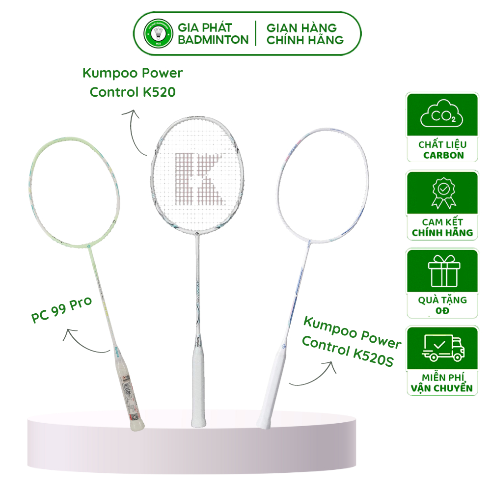 Vợt Cầu Lông Kumpoo K520Pro Chính Hãng, PC 99, Khung Cacbon Siêu Bền Căng Sẵn Kèm Bao Đựng Và Quấn C