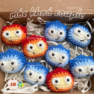 Móc khoá len Calcifer - Móc khoá đôi - Móc khoá len nước lửa