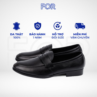 Giày lười Loafers FOR da bò thật Mill hạt màu đen siêu mềm PLF22