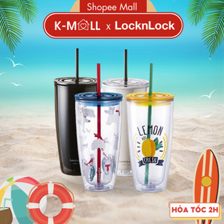 Ly nhựa 2 lớp LocknLock Double Wall Cold Cup 750ml HAP507 , Kèm ống hút cọ rửa, cách nhiệt - K-MALL