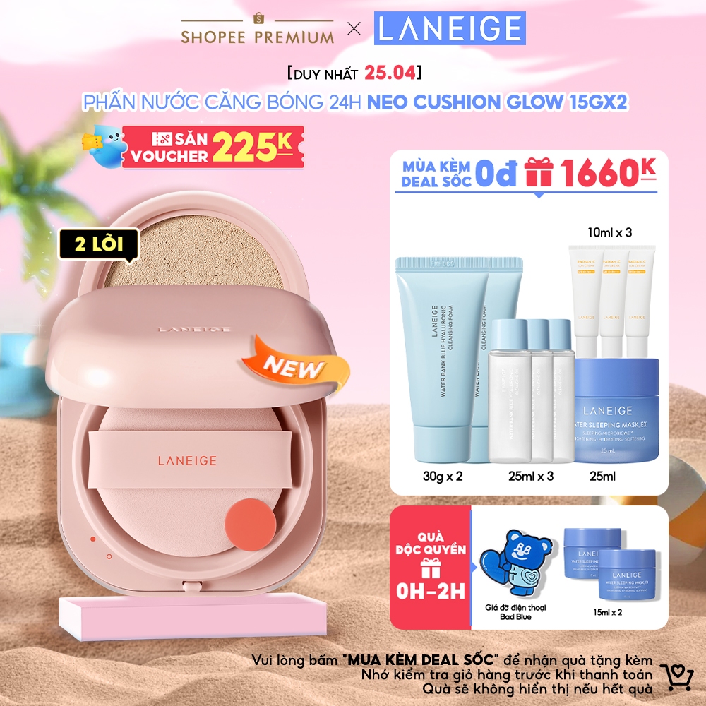 [NHẬP LNG12 - GIẢM 15% ĐƠN TỪ 900K] LANEIGE Phấn Nước Che Khuyết Điểm 50H Neo Cushion Glow 15G Dưỡng Ẩm Gấp 5 + Kèm LõI