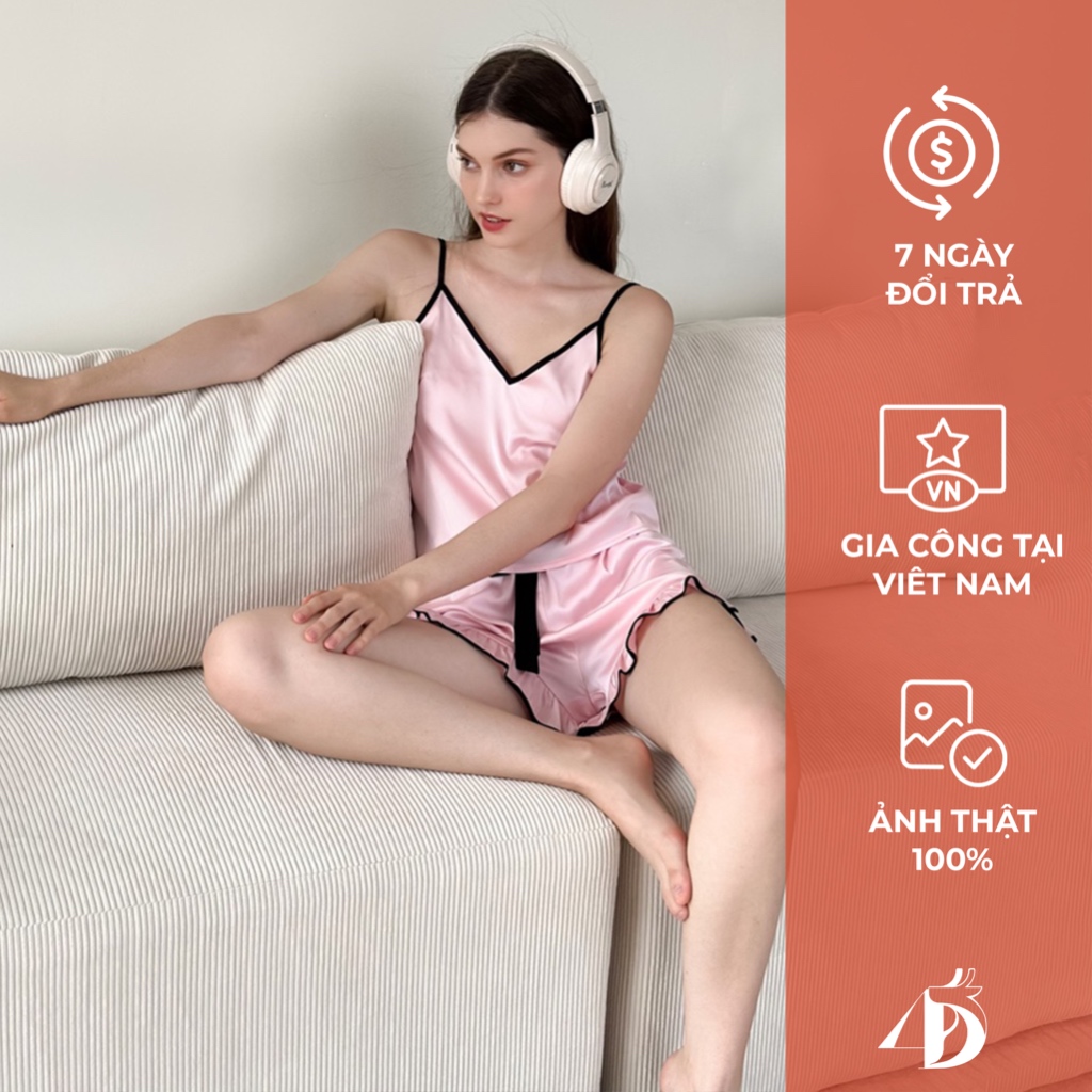 Đồ bộ lụa cao cấp phối viền quần nơ 4DEARS