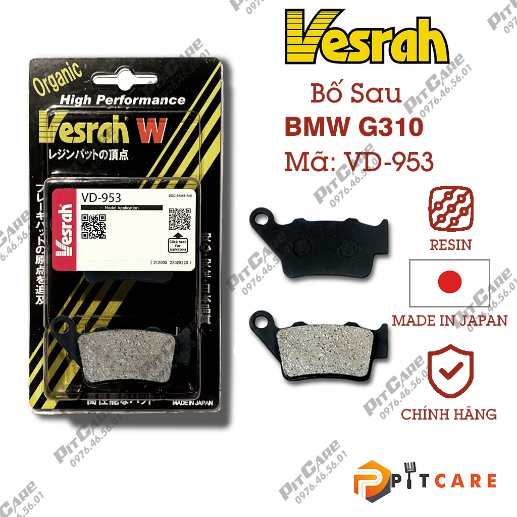 Bố Thắng BMW G310 Vesrah Chính Hãng Má Phanh Resin Nhập Khẩu