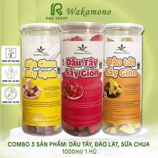 Combo 3 sản phẩm: Dâu + Đào + Sữa chua sấy giòn Wakamono công nghệ sấy lạnh thăng hoa, không đường, không chất bảo quản