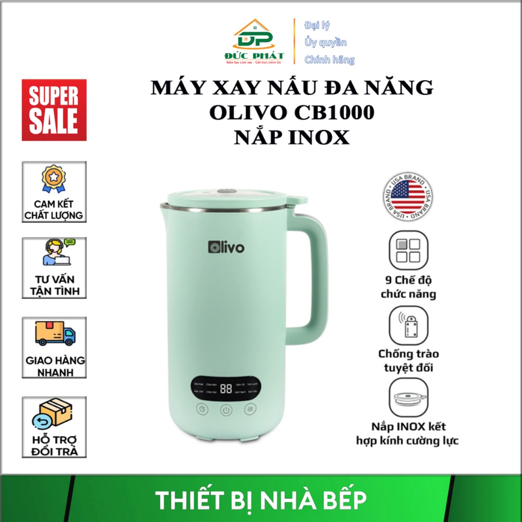 Máy Xay Nấu Đa Năng OLIVO CB1000 dung tích 1 lít, Nắp INOX Kết Hợp Kính Cường Lực, Công Suất 700w