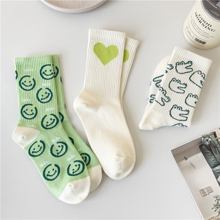 Tất vớ nam nữ cổ trung cá sấu mặt cười xanh lá cá tính hot trend